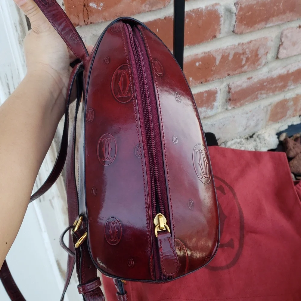 Vintage Cartier Happy Birthday Patent Leather Backpack Unisex Bordeaux Red
